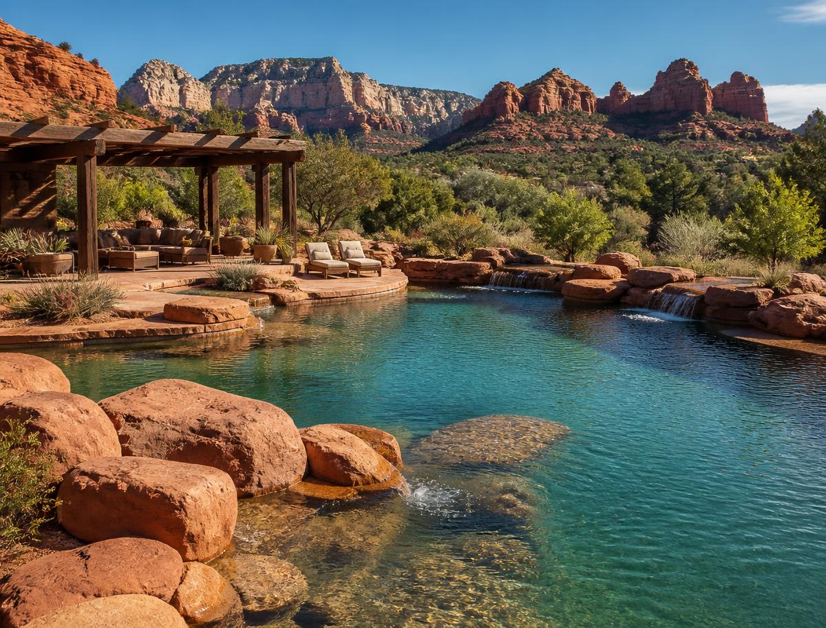 Free-form natural pool among southern Utah red rock